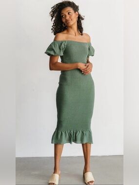 Baltic Børn Alana Smocked Bump Friendly Midi Dress Moss Green Size Medium